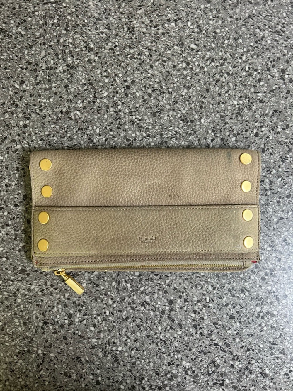 Hammitt Taupe Leather Zip Wallet with Gold Hardware